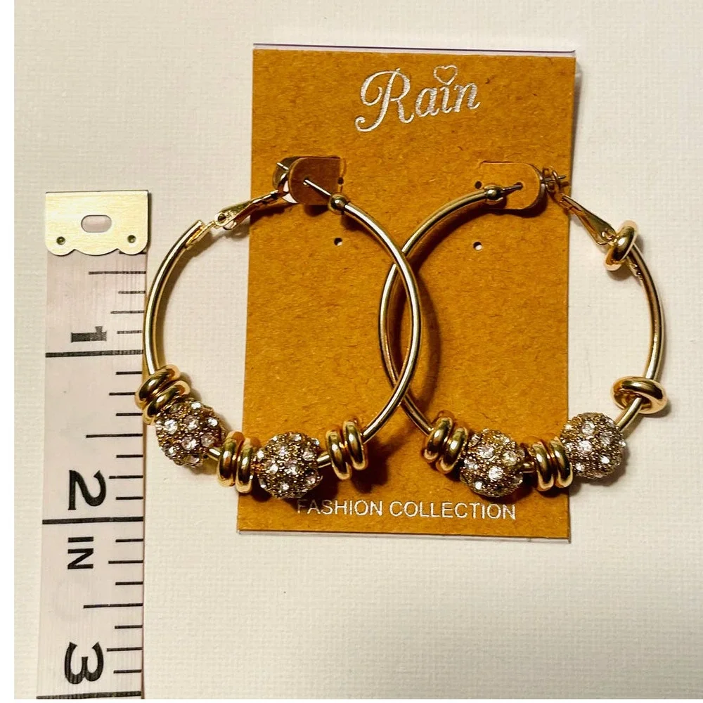 Gold toned rhinestone hoop earrings‎ pierced NWT